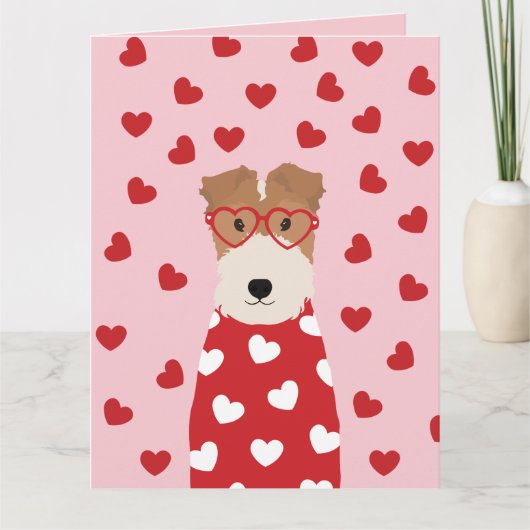 Happy Valentines Day Wire Fox Terrier Dog Roze Kaart (Voorkant)