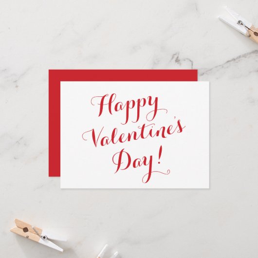 Happy Valentine's Day wit rood script kalligrafie Kaart (Voorkant / Achterkant in situ)