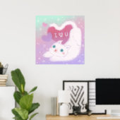 Happy Valentine's Day with Fluffy White Cat Poster (Thuiskantoor)
