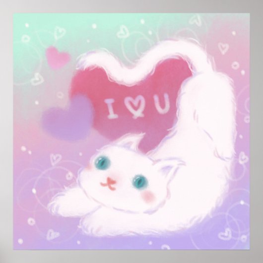 Happy Valentine's Day with Fluffy White Cat Poster (Voorkant)