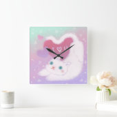Happy Valentine's Day with Fluffy White Cat Vierkante Klok (Huis)