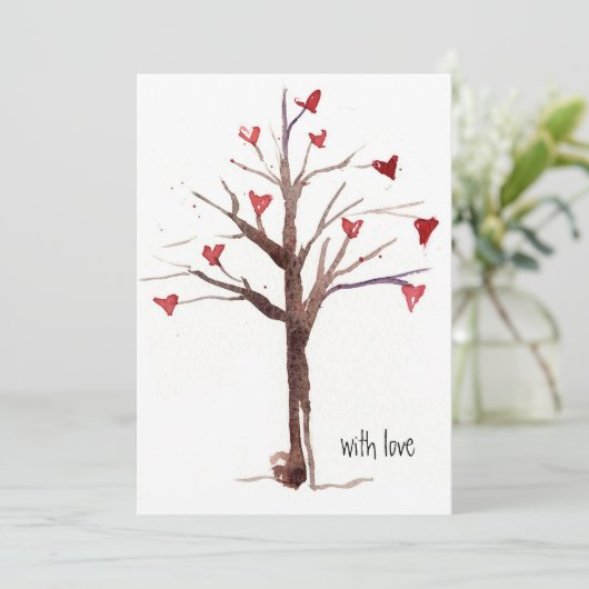 Happy Valentine's Day with Love Red Heart Tree Feestdagenkaart (Staand voorkant)