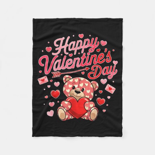 Happy Valentines Day Women Cute Bear Valentine Hea Fleece Deken (Voorkant)