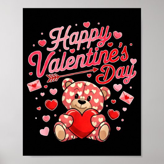 Happy Valentines Day Women Cute Bear Valentine Hea Poster (Voorkant)