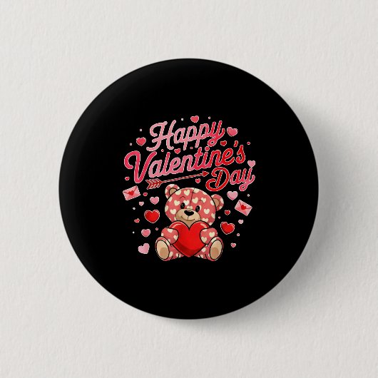 Happy Valentines Day Women Cute Bear Valentine Hea Ronde Button 5,7 Cm (Voorkant)