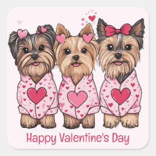 Happy Valentines Day Yorkie Dogs Vierkante Sticker