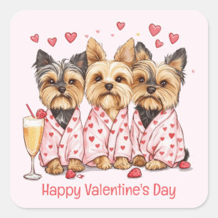 Happy Valentines Day Yorkie Dogs Vierkante Sticker