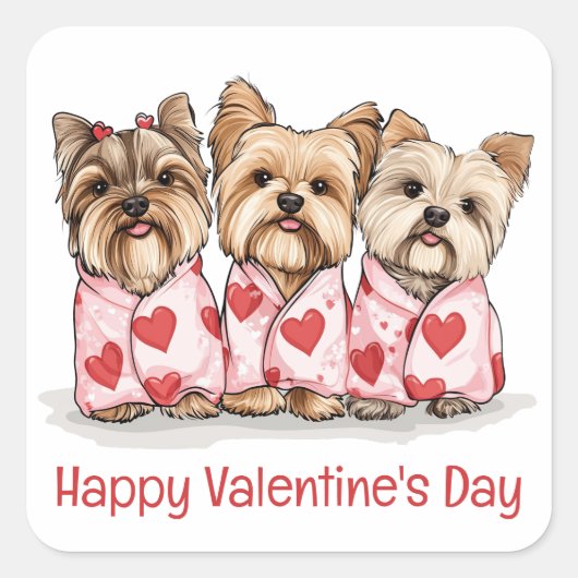 Happy Valentines Day Yorkshire Terrier Honden Vierkante Sticker (Voorkant)