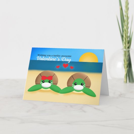 Happy Valentine's Day Zee Schildpadden in Covid Ma Feestdagen Kaart (Voorkant)