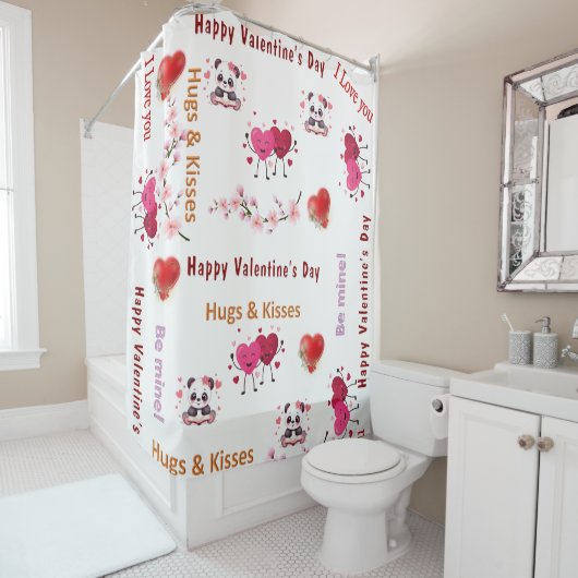 Happy Valentine's DayShower Curtain, Couple Hearts Douchegordijn (In situ)