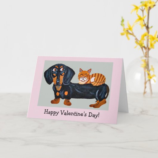 Happy Valentine's Dog & Cat Folded Greeting Card Kaart (Gele Bloem)