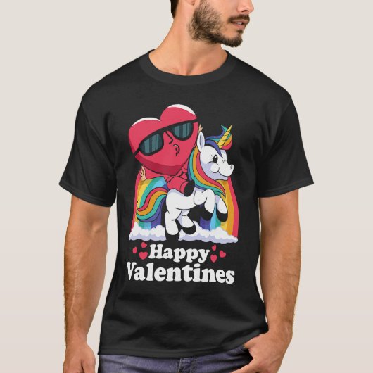 Happy Valentines Heart Unicorn T-shirt (Voorkant)
