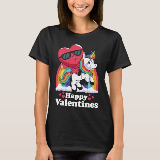 Happy Valentines Heart Unicorn T-shirt (Voorkant)