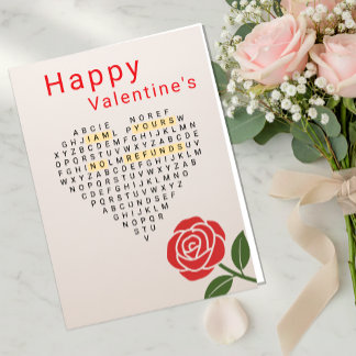 Happy Valentine's, Word Puzzle, Heart, Rose Feestdagen Kaart