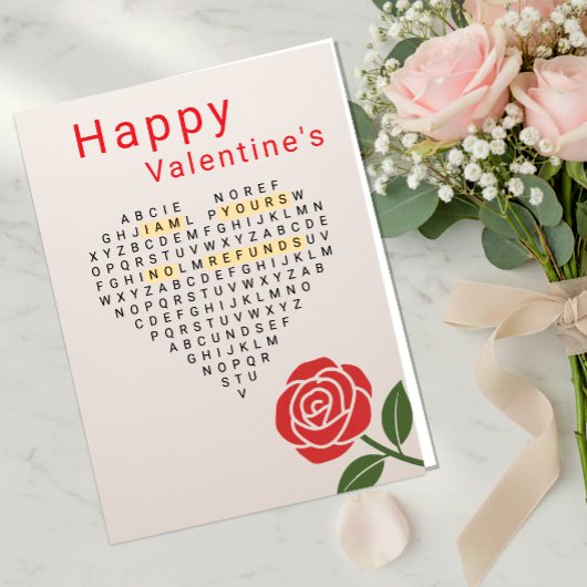 Happy Valentine's, Word Puzzle, Heart, Rose Feestdagen Kaart