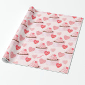 Happy Valentin's Day Cupcake and Hearts Pattern Cadeaupapier (Uitgerold)