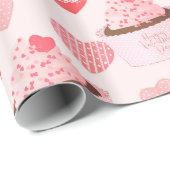 Happy Valentin's Day Cupcake and Hearts Pattern Cadeaupapier (Rol Hoek)