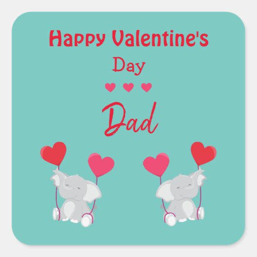 Happy Valentin's Day Elephant Vierkante Sticker (Voorkant)
