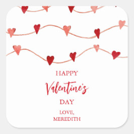 Happy Valentin's Day Hearts op een string Vierkante Sticker