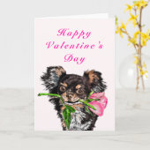 Happy Valentin's Day Kaart Puppy met Roos voor jou (Gele Bloem)