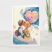 Happy Valentin's Day Waterverf Young Couple Feestdagen Kaart (Voorkant)