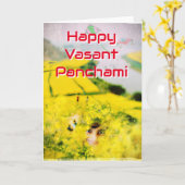 Happy Vasant Panchami met mosterdbloemen en meisje Kaart (Gele Bloem)