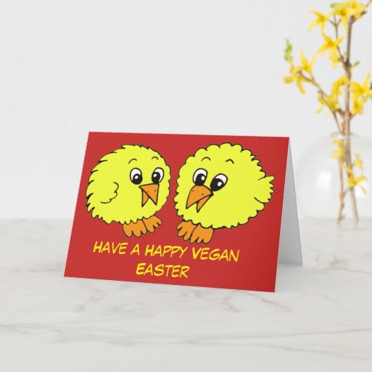 Happy Vegan Easter Chick Kaart (Gele Bloem)