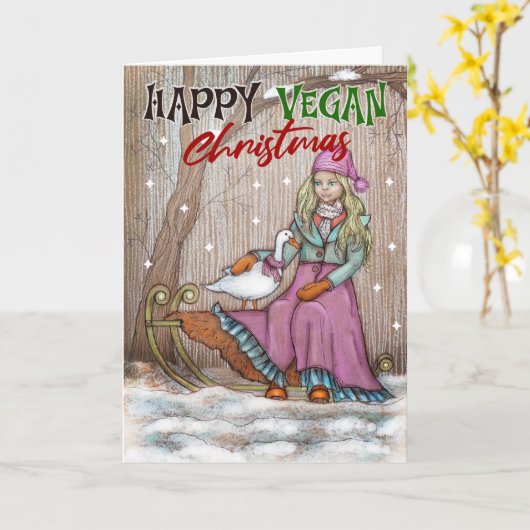 Happy Vegan Kerstmis, Cute Kaart (Gele Bloem)