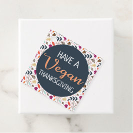 Happy vegan Thanksgiving blue floral oranje text Bedankjes Labels