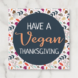 Happy vegan Thanksgiving blue floral oranje text Bedankjes Labels