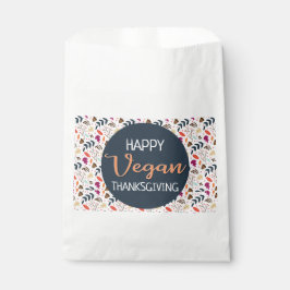Happy vegan Thanksgiving blue floral oranje text Bedankzakje