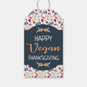 Happy vegan Thanksgiving blue floral oranje text Cadeaulabel (Voorkant)