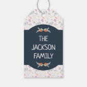 Happy vegan Thanksgiving blue floral oranje text Cadeaulabel (Achterkant)