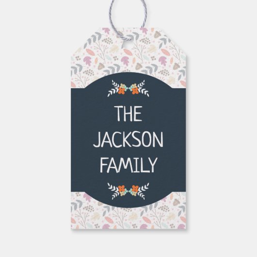 Happy vegan Thanksgiving blue floral oranje text Cadeaulabel (Achterkant)