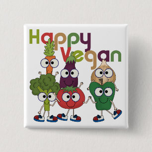 Happy Vegan Vierkante Button 5,1 Cm