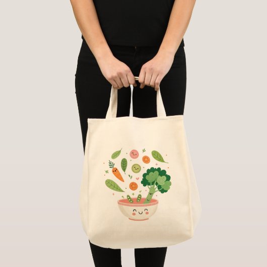 Happy Veggies Herbruikbare Grocery Canvas tas (Voorkant (product))