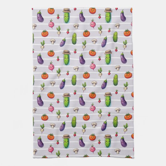 Happy Veggies- süßes Gemüse- Muster Theedoek (Verticaal)