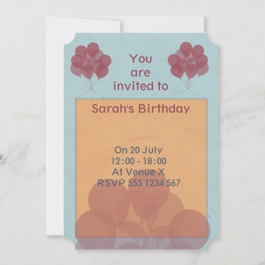 Happy verjaardagsballonnen uitnodiging (Achterkant)