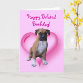 Happy Verlaat Verjaardag Boxer Wenskaart Kaart (Gele Bloem)