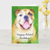 Happy Verlaat Verjaardag Bulldog wenskaart Kaart (Gele Bloem)