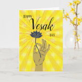 Happy Vesak Day Lotus in hand Kaart (Gele Bloem)
