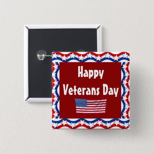 Happy Veterans Day Button met sterren en stripes (Voorkant /achterkant)