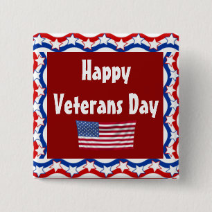Happy Veterans Day Button met sterren en stripes