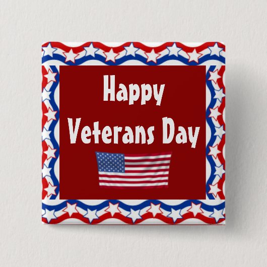 Happy Veterans Day Button met sterren en stripes (Voorkant)
