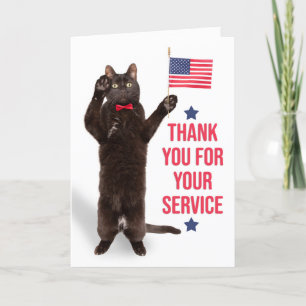 Happy Veterans Day Cat Holding Flag and Saluting Feestdagen Kaart