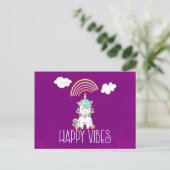 Happy Vibes Cute Smiling Unicorn Briefkaart (Staand voorkant)