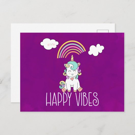 Happy Vibes Cute Smiling Unicorn Briefkaart (Voorkant / Achterkant)