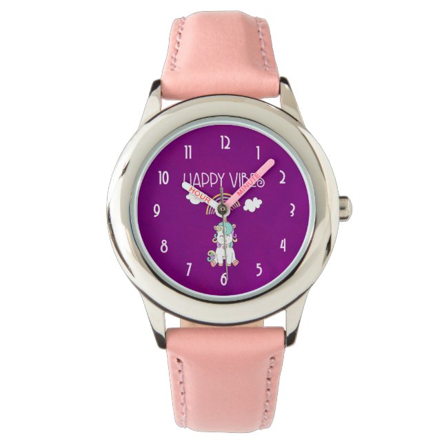 Happy Vibes Cute Smiling Unicorn Horloge (Voorkant)