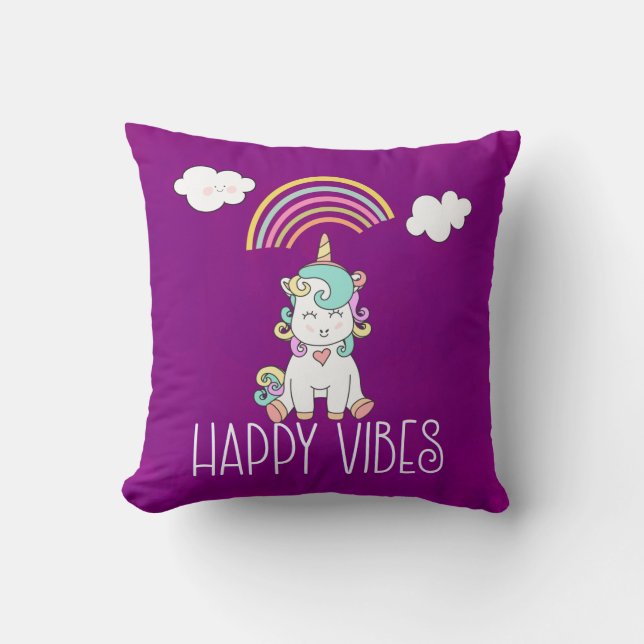 Happy Vibes Cute Smiling Unicorn Kussen (Voorkant)