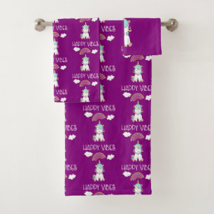 Happy Vibes Cute Smiling Unicorn Pattern Bad Handdoek